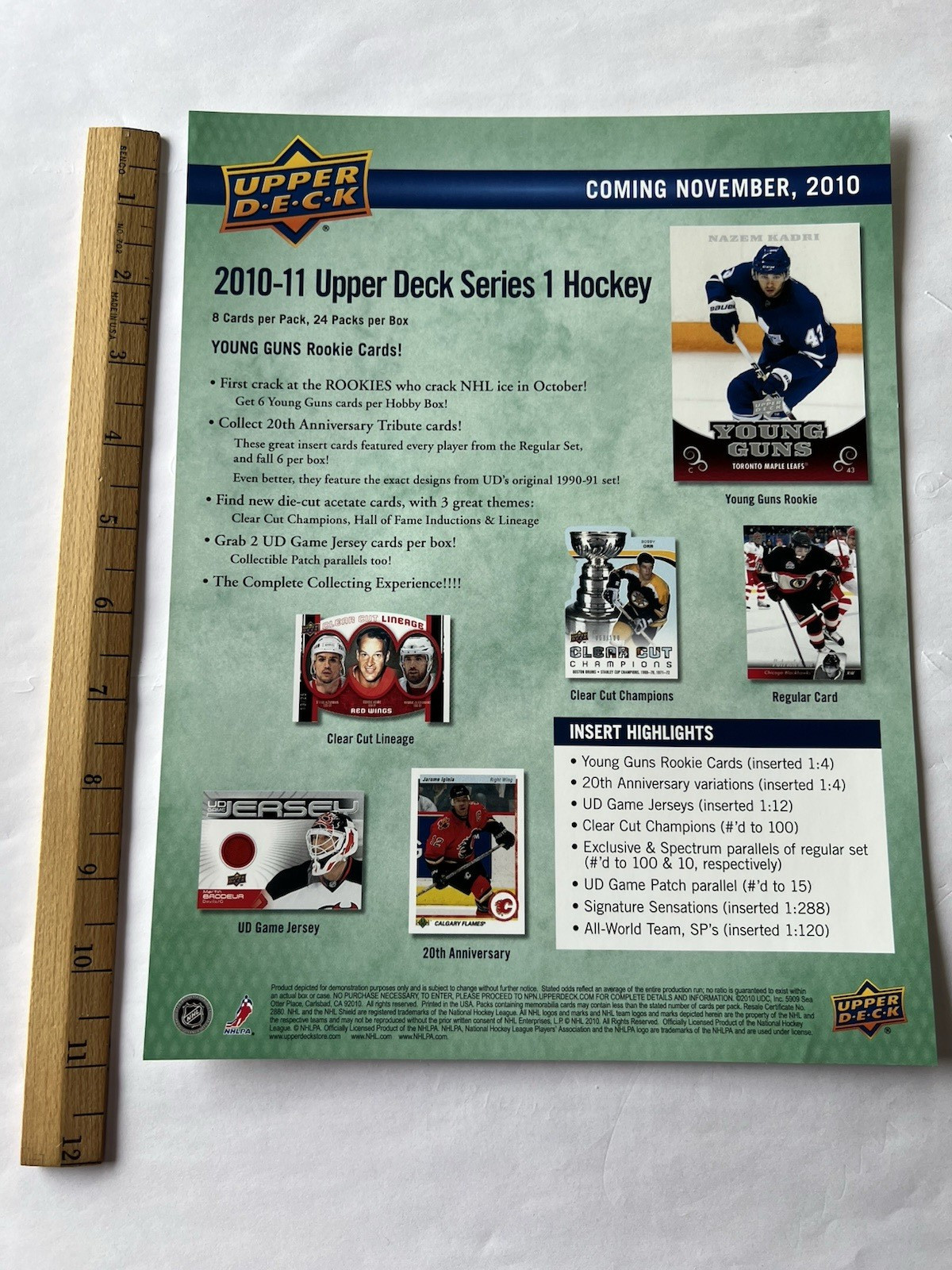 2010-11 UPPER DECK SERIES 1 HOCKEY DEALER ADVERTISING SHEET PATRICK KANE