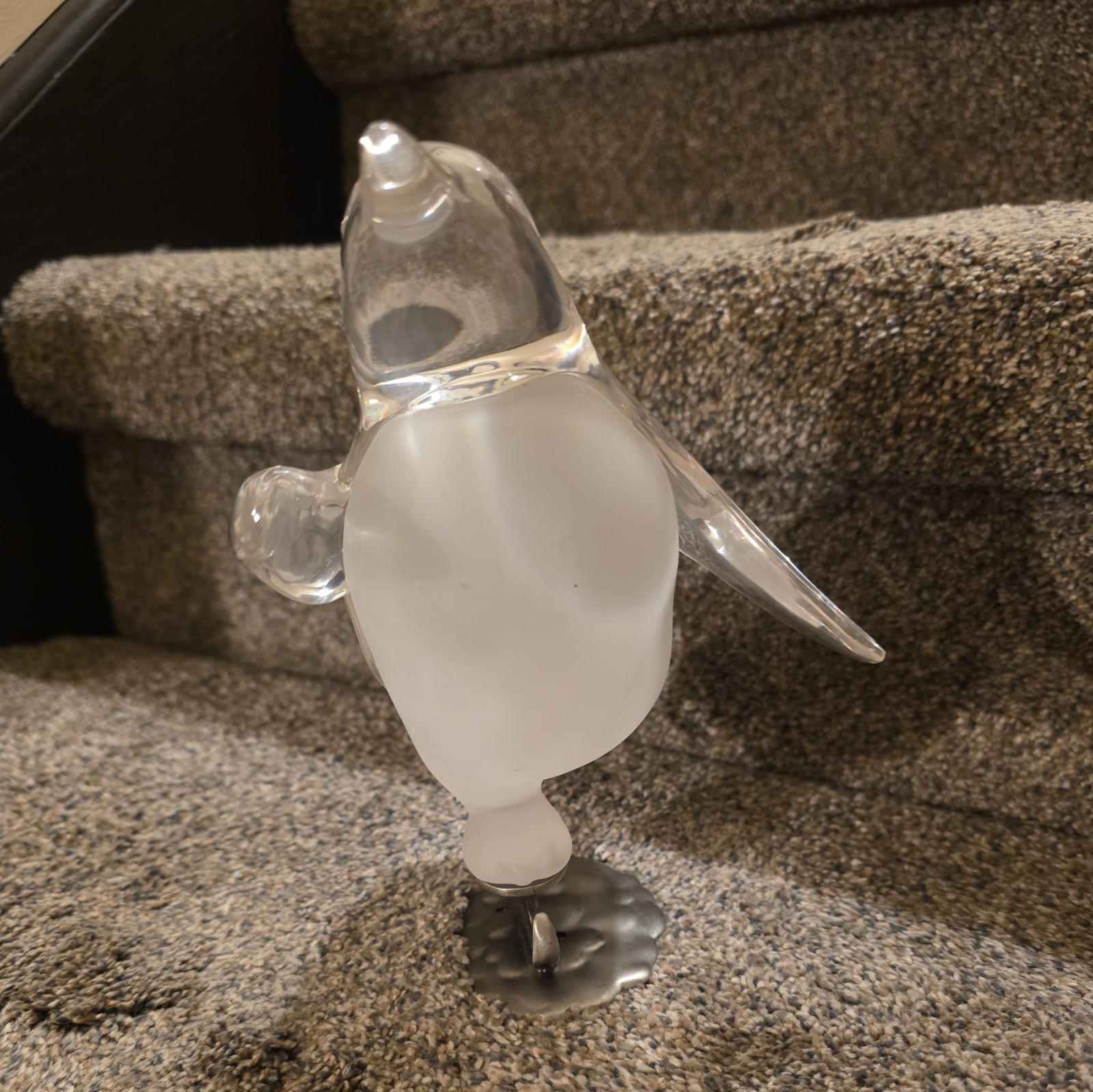 Lucite Penguin On Ice Skates Clear & Frosted 8” Tall – 1950’s Movie TV Prop MCM