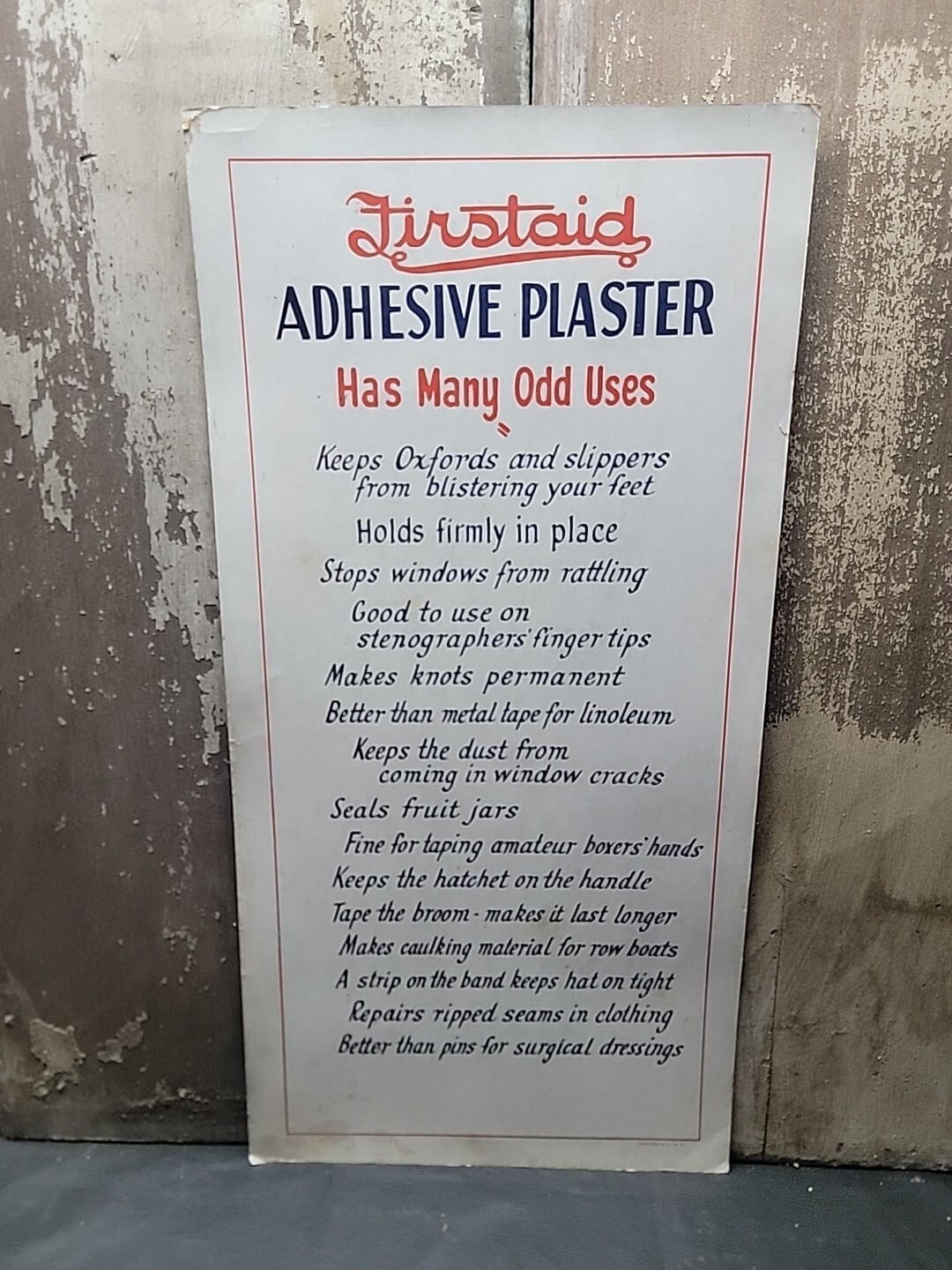 Vintage Firstaid ADHESIVE PLASTER Cardboard Store Display Sales Poster