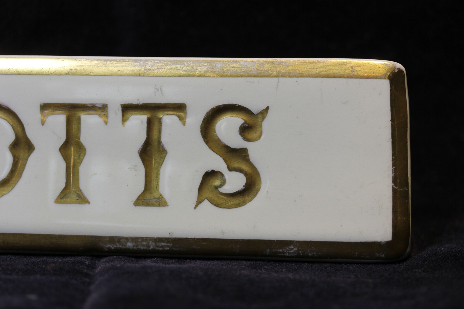 Myotts China Store Retail signage POS plaque Bone china – gold writing and edge
