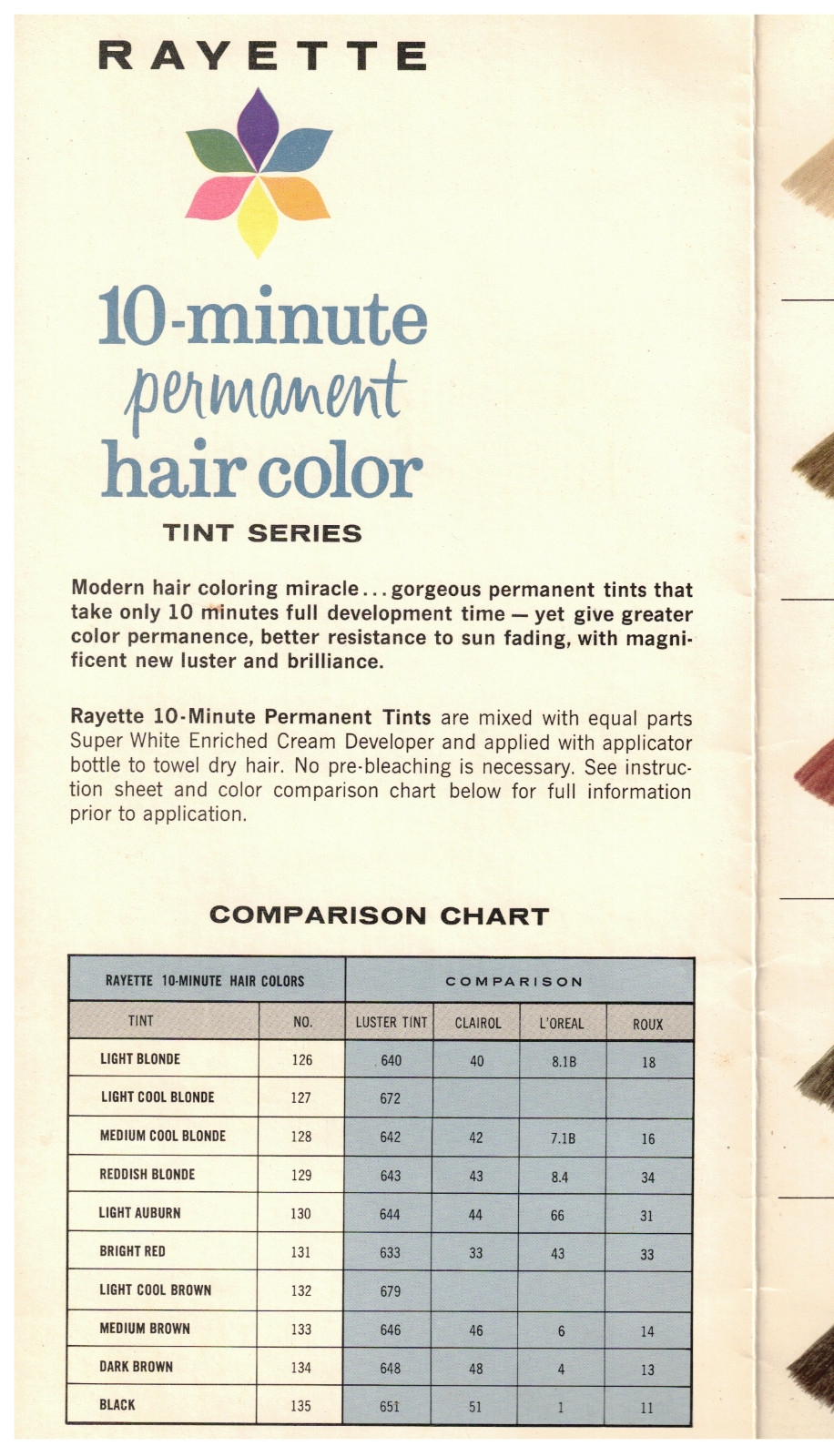 VTG 1960s RAYETTE HAIR COLOR ADVERTISING BEAUTY SHOP DISPLAY! W/COMPARISON CHART