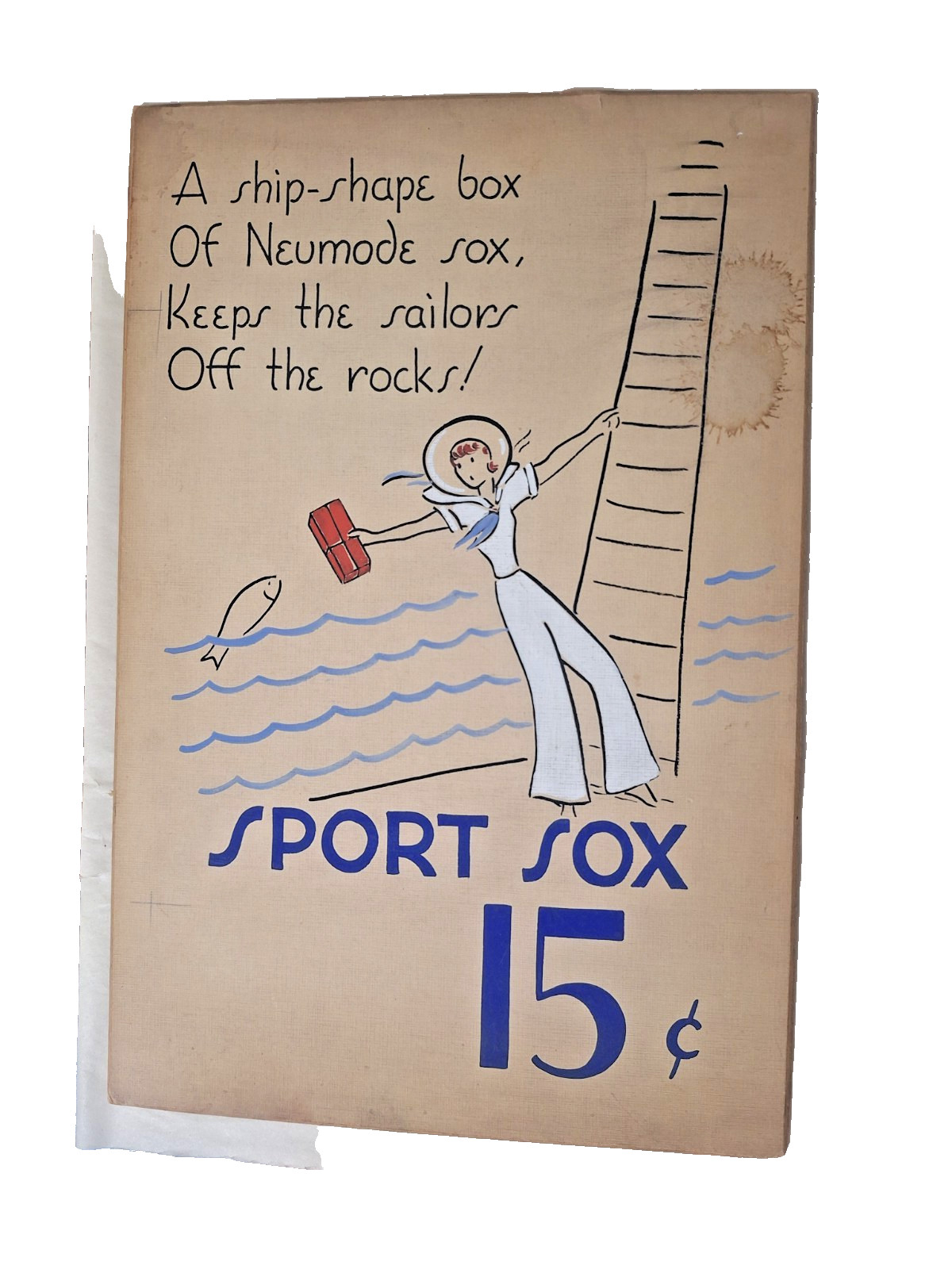 Vintage Neumode Sport Sox Cardboard rare advertising sign Sailor Girl