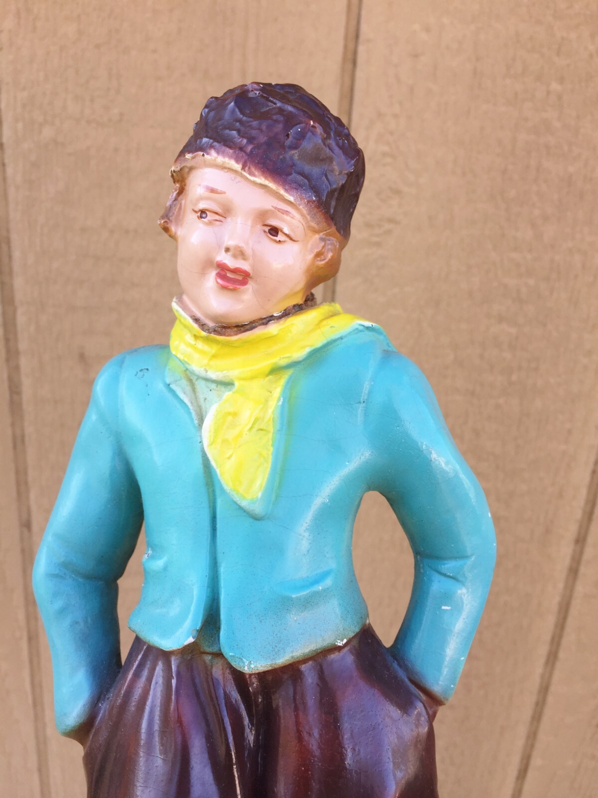 Vintage Plaster Statue Figure Store Advertising Display Winter Wear Girl 13″