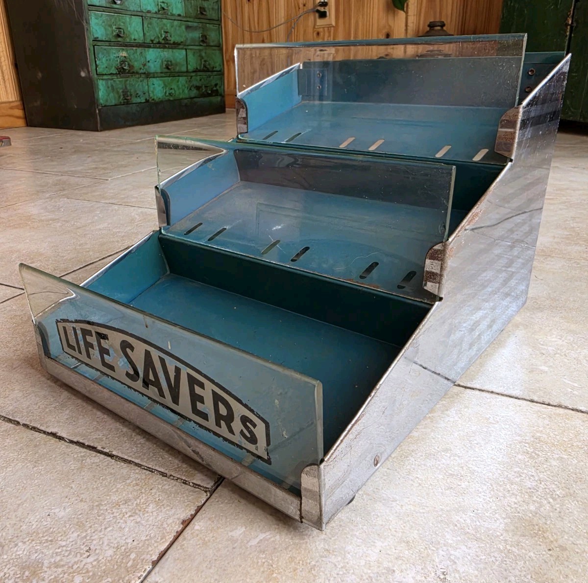 Original Vintage c. 1930’s LIFESAVERS Metal & Glass Countertop Candy Display