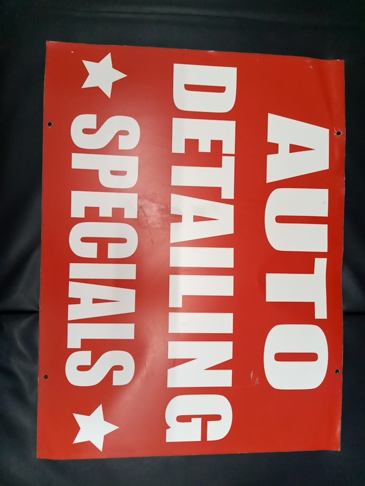 Vintage 24×18 Metal Double Sided Hanging Sign Auto Detailing Specials