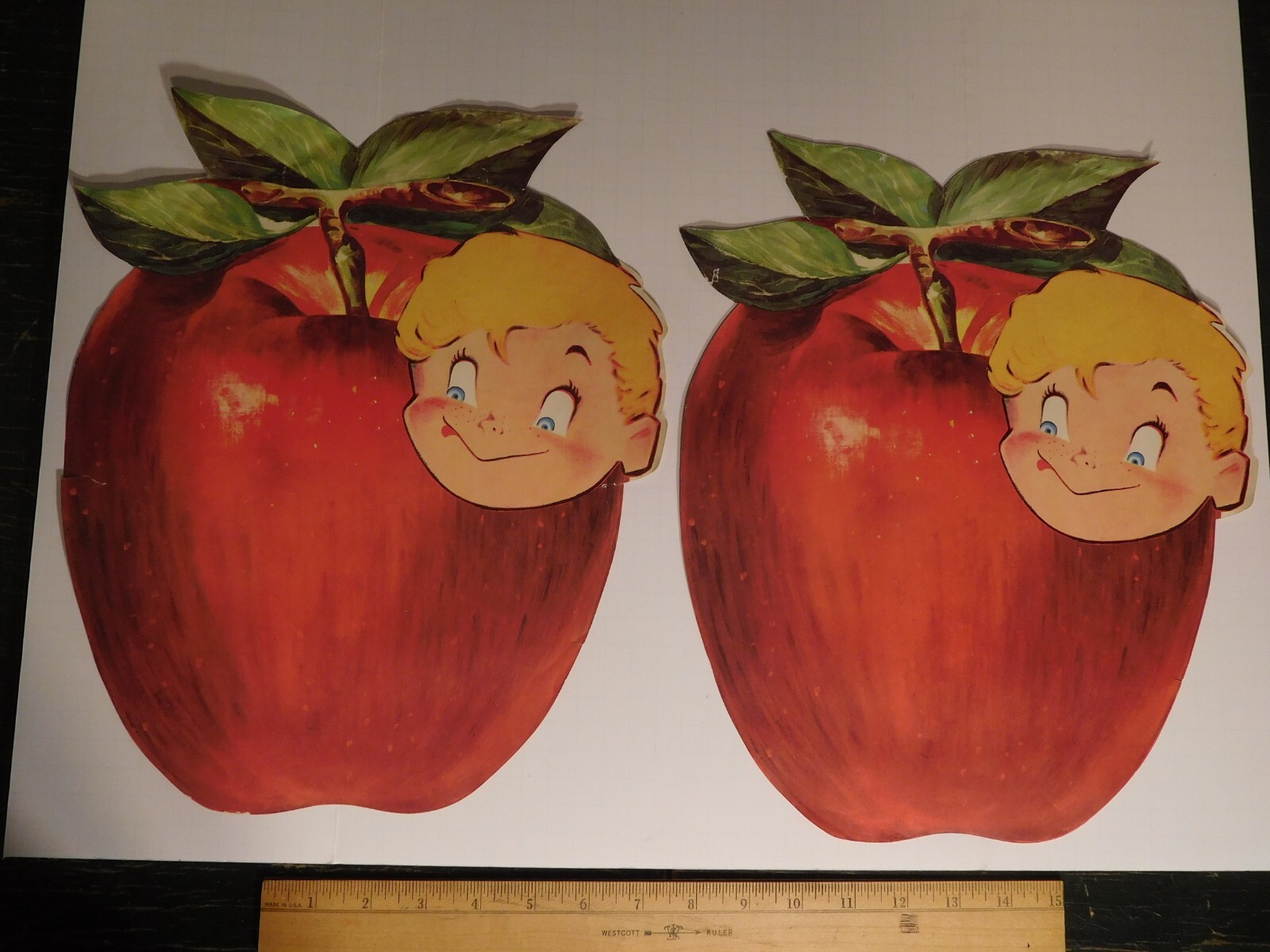 Delicious 8 Vintage Colorful RED Apple Ads Pictures Former Store Display