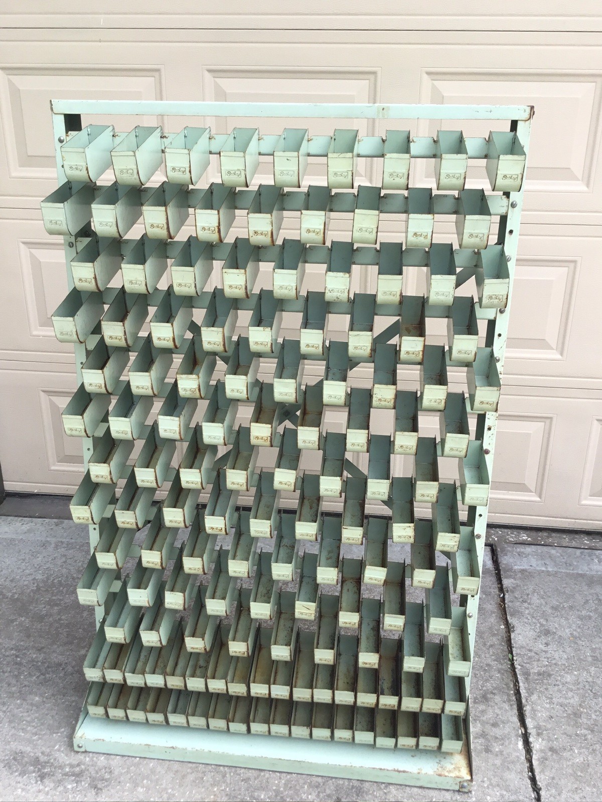 VINTAGE BATHEY HARDWARE STORE METAL DISPLAY FIXTURE SORTING ORGANIZER BOLT BIN