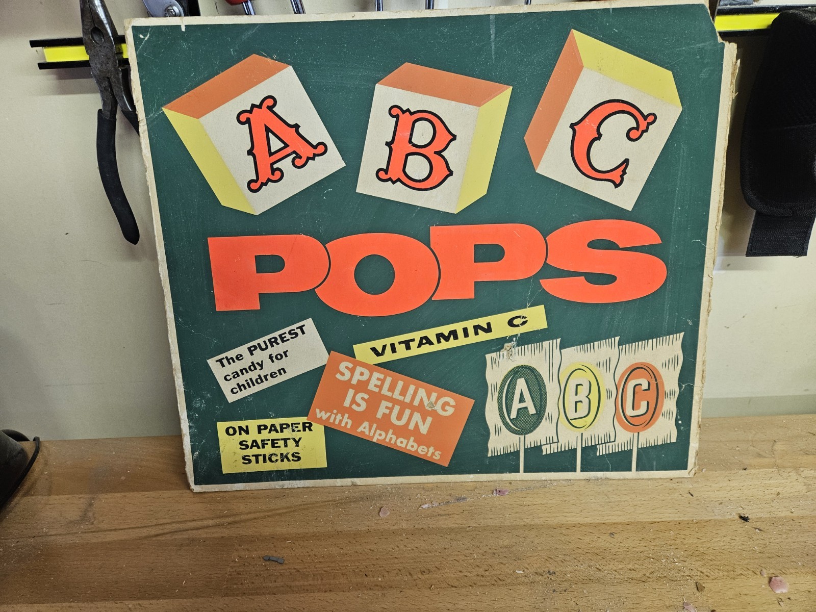 Vintage 1940s ABC Pops Candy Store Display – Original Cardboard Advertising Sign