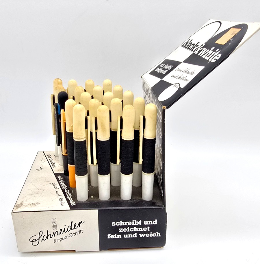Vintage SCHNEIDER Black & White Fineliner Pens Retail Store Display w/Pens RARE