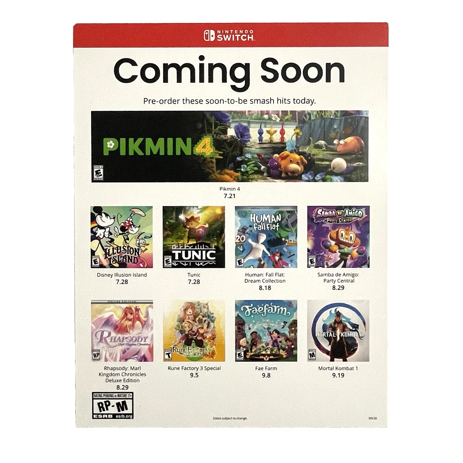 Lot of 5 Video Game Promo Lobby Cards 8.5″ x 11″ XBOX, PS5, Nintendo Switch