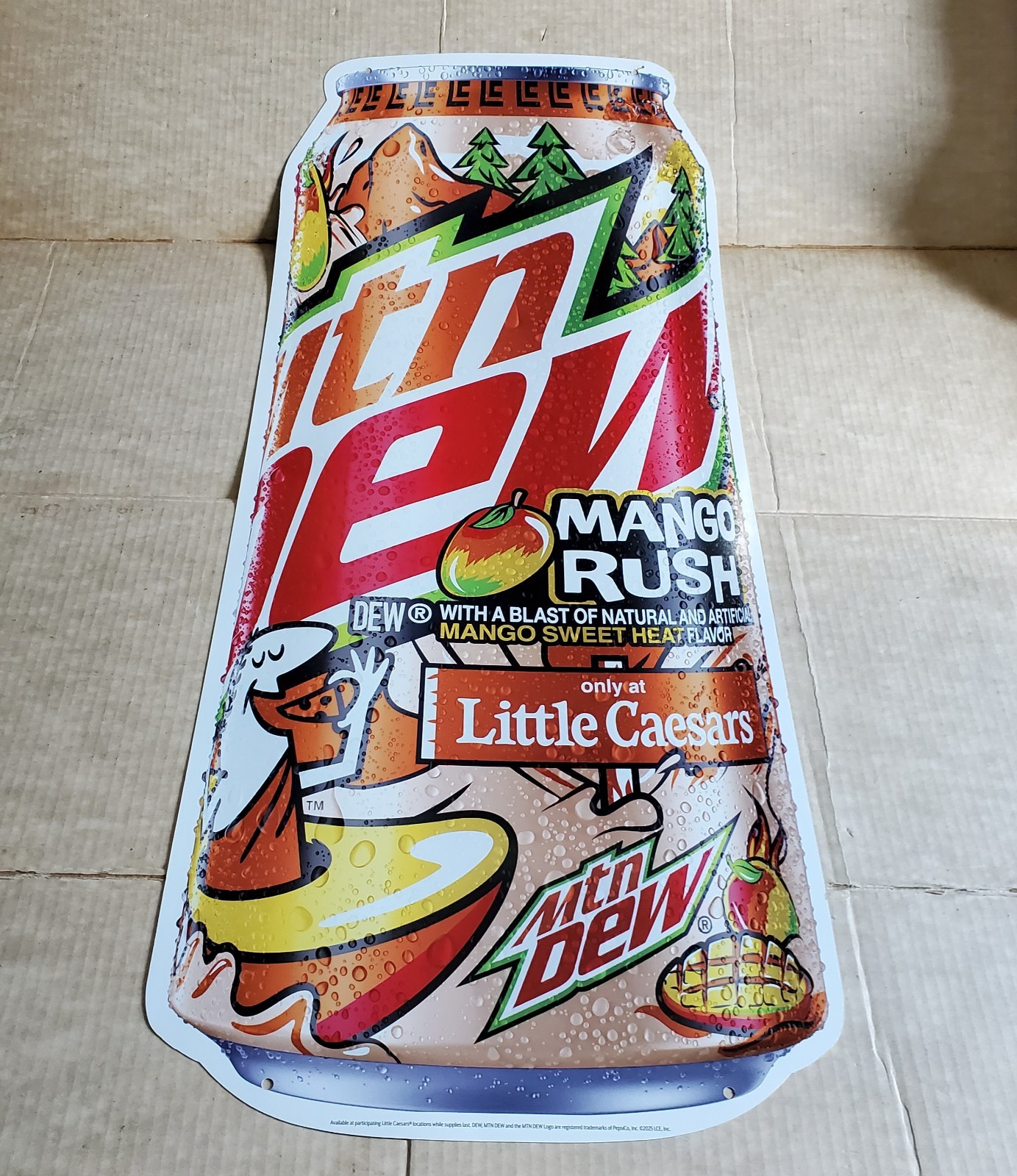 Mountain Dew Rare Mango Rush Little Ceasars Store Display Double Sided Sign