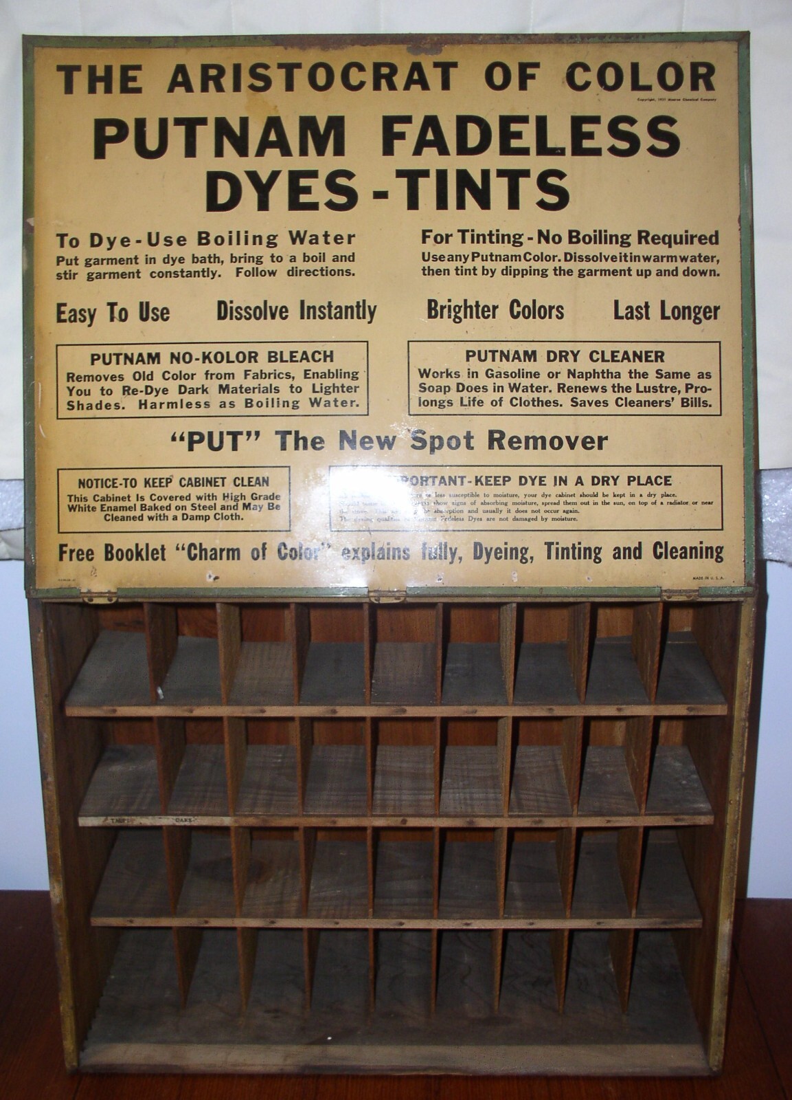 Putnam’s Fadeless Dyes-Tints antique Store Counter Display Cabinet Metal/Wood