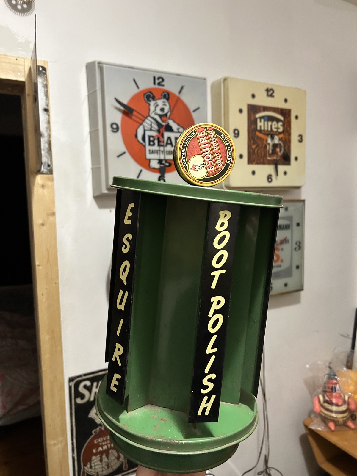 Esquire Boot Shoe Polish Antique Early Store Metal Rotating Display Rare