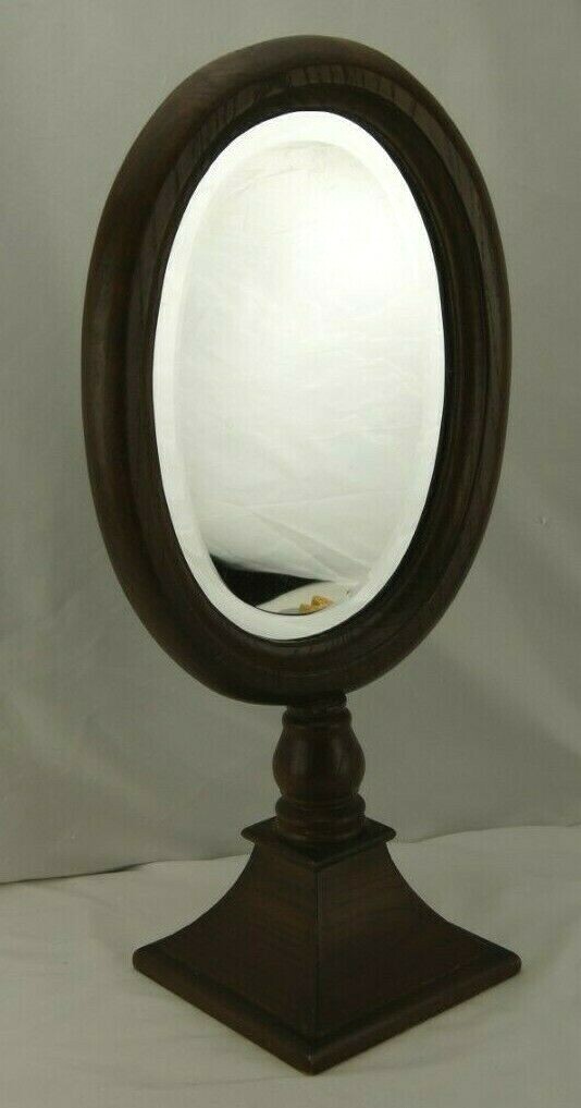 PA Estate Find Wooden Store Counter Display Mirror Vanity Beveled Round