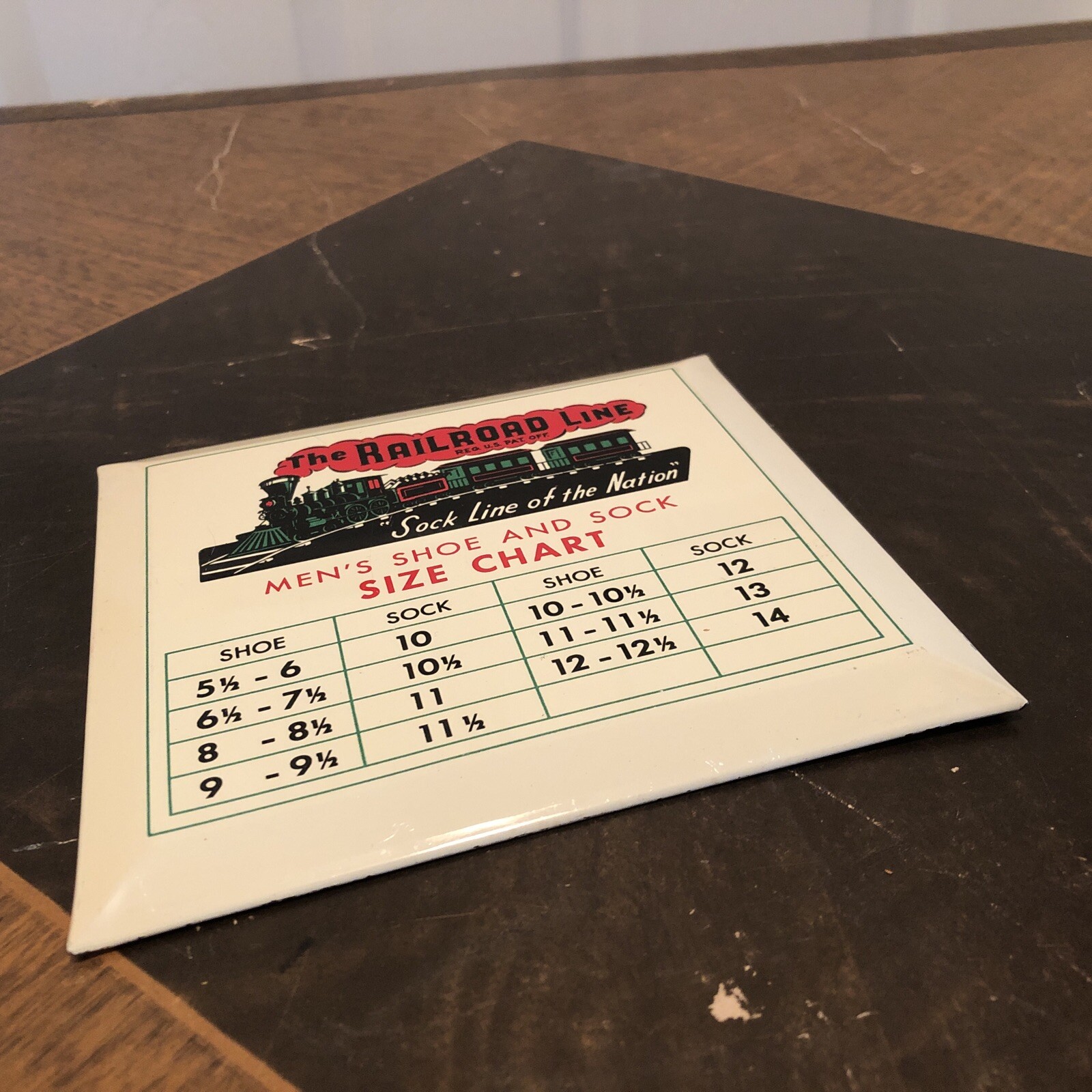 Vintage Railroad Lines Men’s Shoe Size Chart Metal/Tin Sign