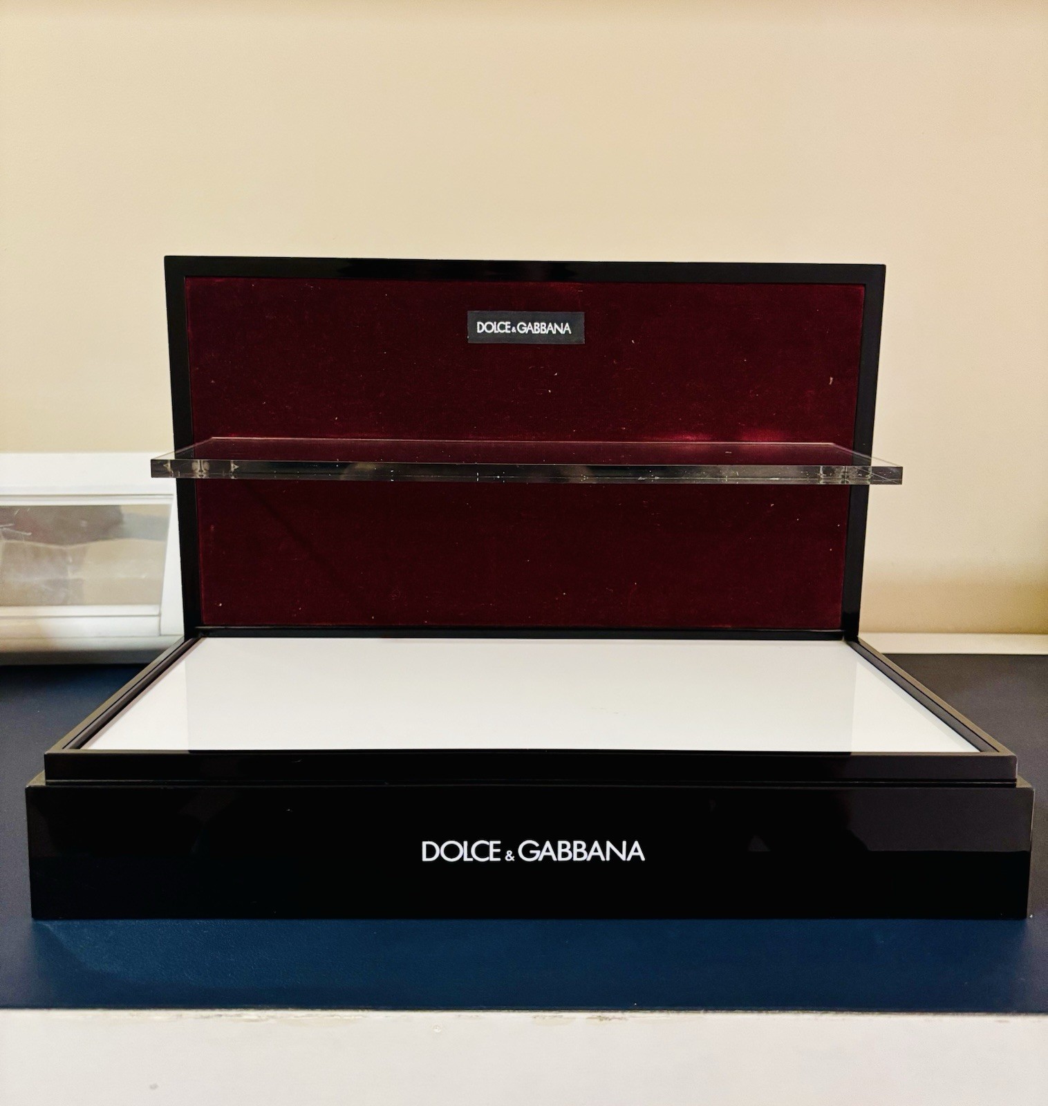 Dolce & Gabbana Black Store Display Stand Fixture w/ Clear Shelf