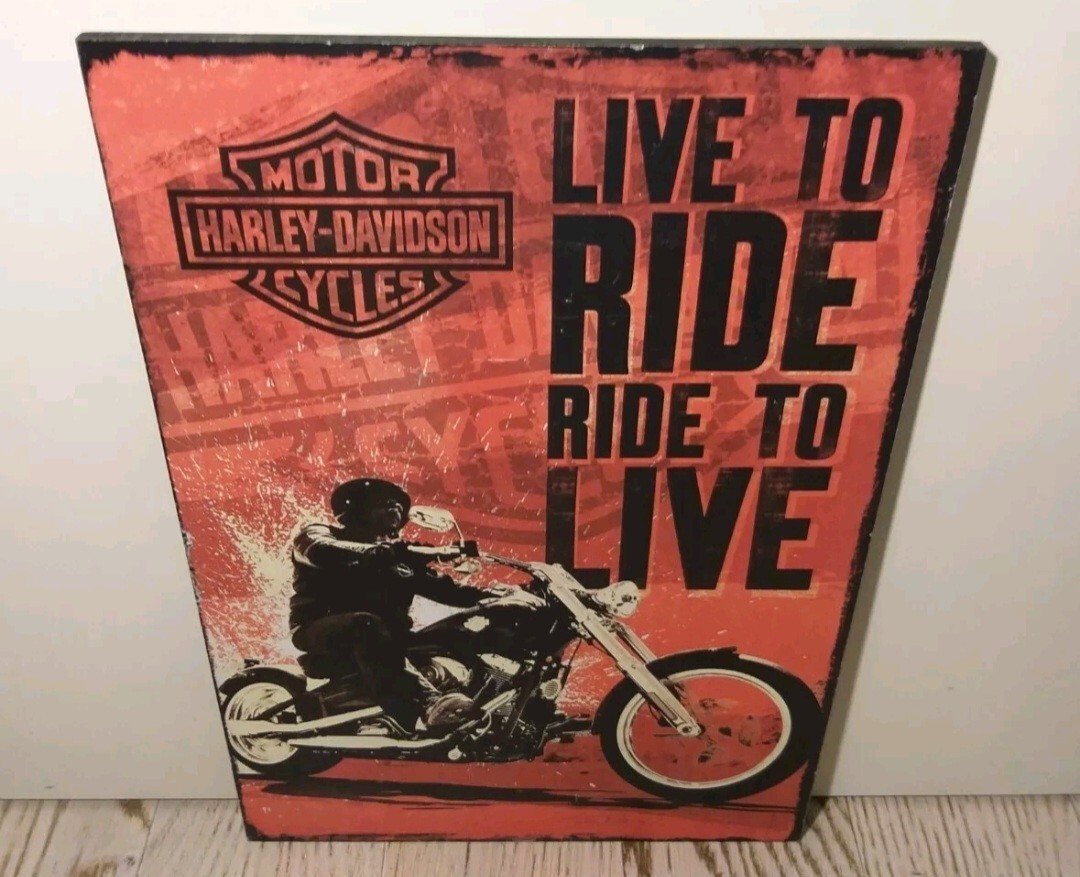 WOODEN SIGN TABLE FRAME-HARLEY DAVIDSON-MOTORCYCLE-BIKERS-PICTURES-POSTER