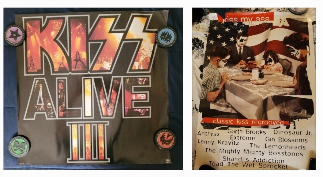 KISS PROMO IN STORE POSTER LOT 1994 LARGE 2 SIDED KISS MY ASS VINYL + ALIVE III