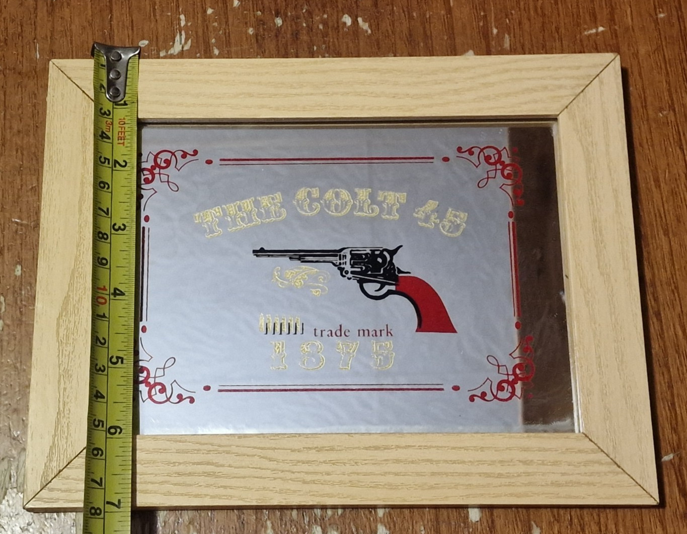 Vintage The Colt 45 Gun Advertising Mirror Picture in Wooden Frame.