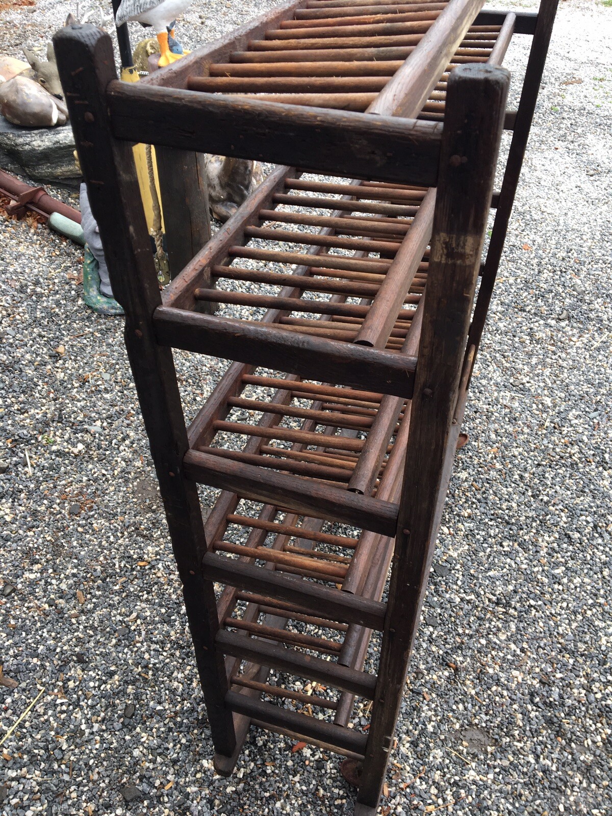 ANTIQUE SHOE RACK DISPLAY OAK WOOD CASTERS