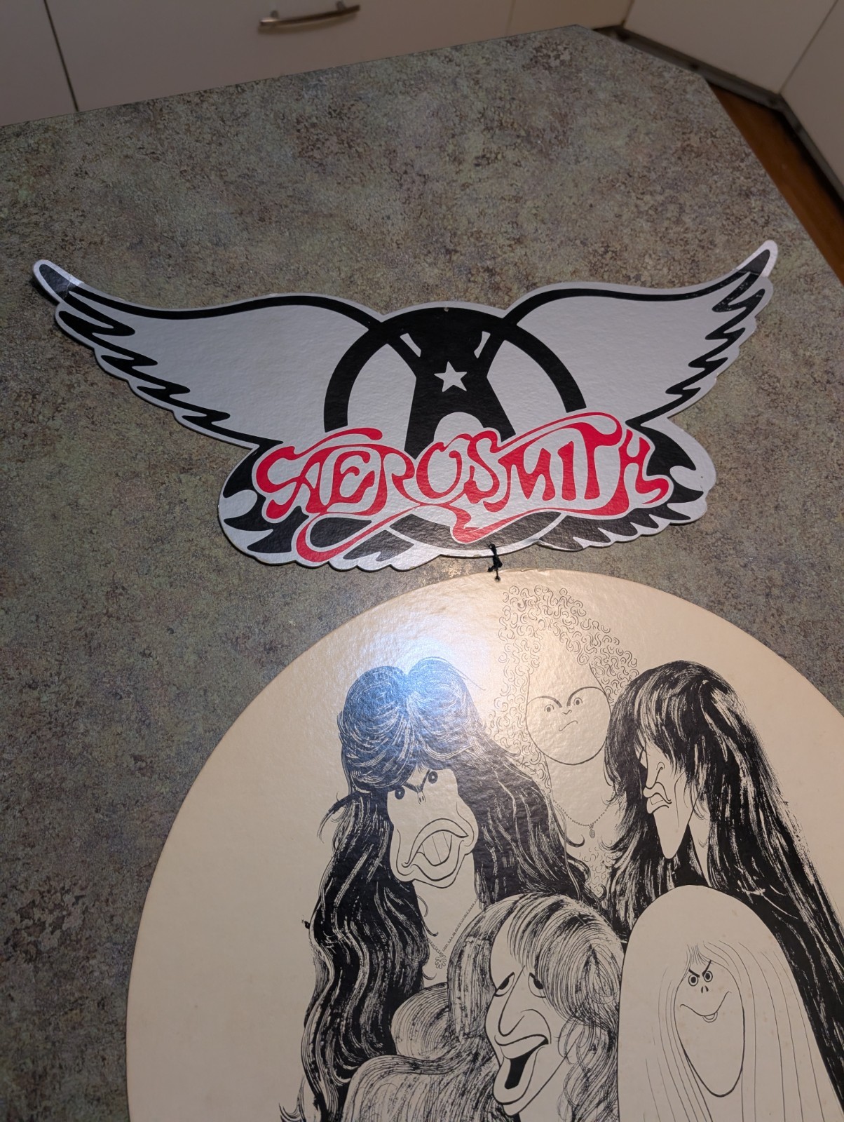 RARE Promo Vtg 1977 AEROSMITH Hirschfeld Dbl Side Cardboard Record Store Display