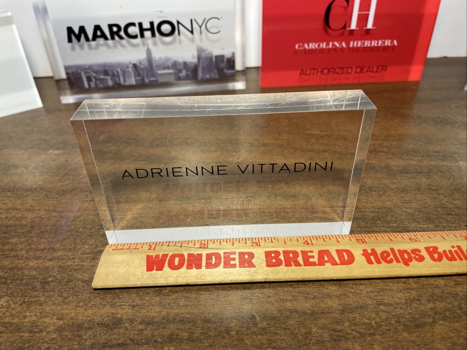 Lot Of 5 Acrylic Retail Advertising Display Signs Paperweights Used