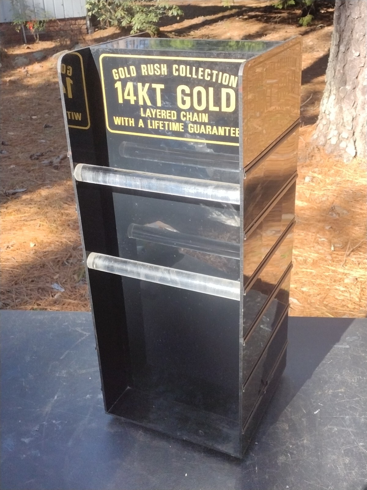 Plexiglass Rotating Store Display Advertising Gold Rush Chain Stand