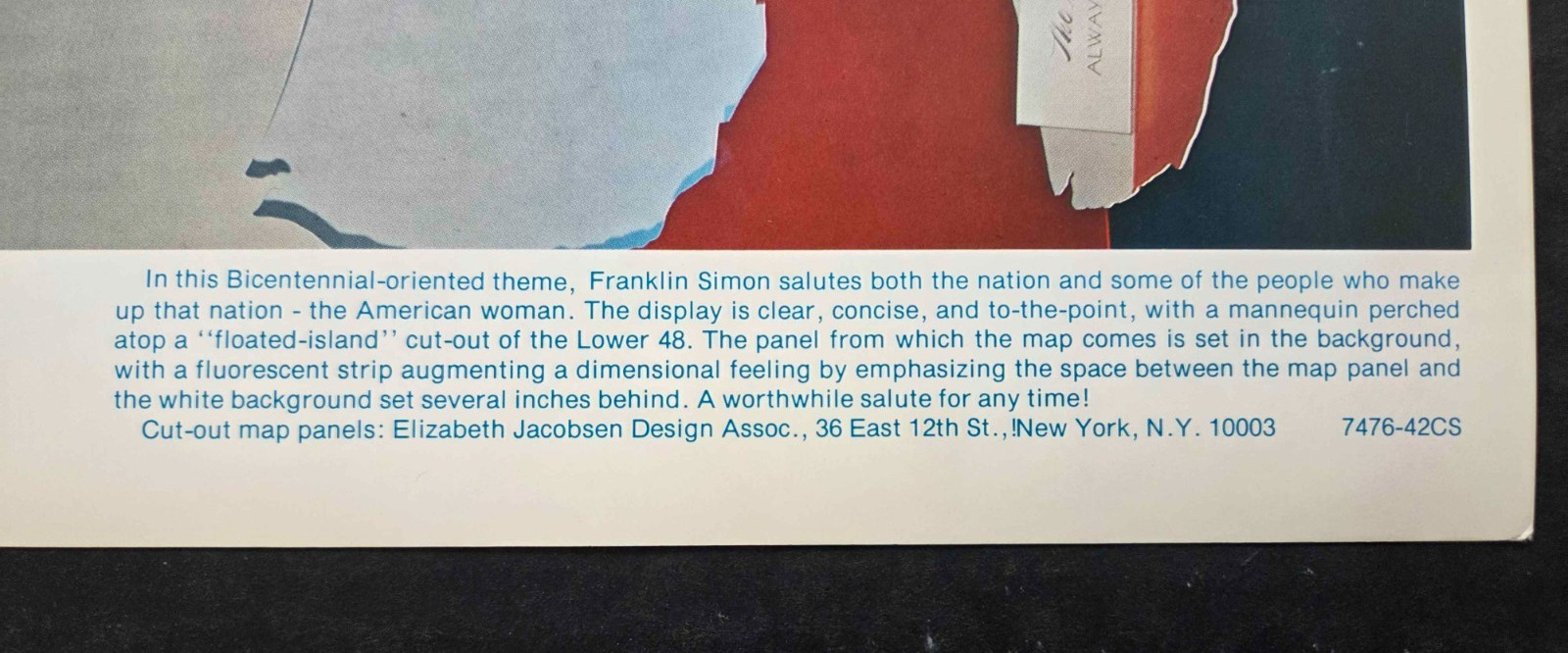 1976 FRANKLIN SIMON, NY WINDOW DISPLAY PHOTO PRINT AMERICAN WOMAN BICENTENNIAL