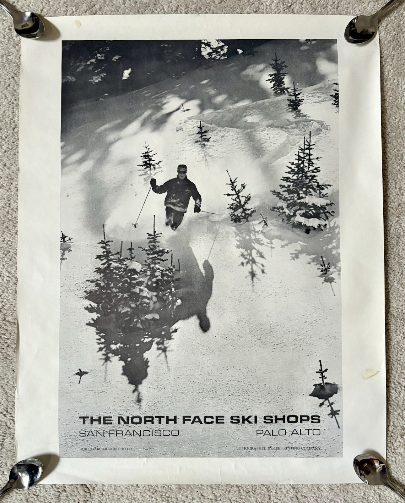 Vintage The North Face Ski Shops Poster Advertising Sign Black And White Litho