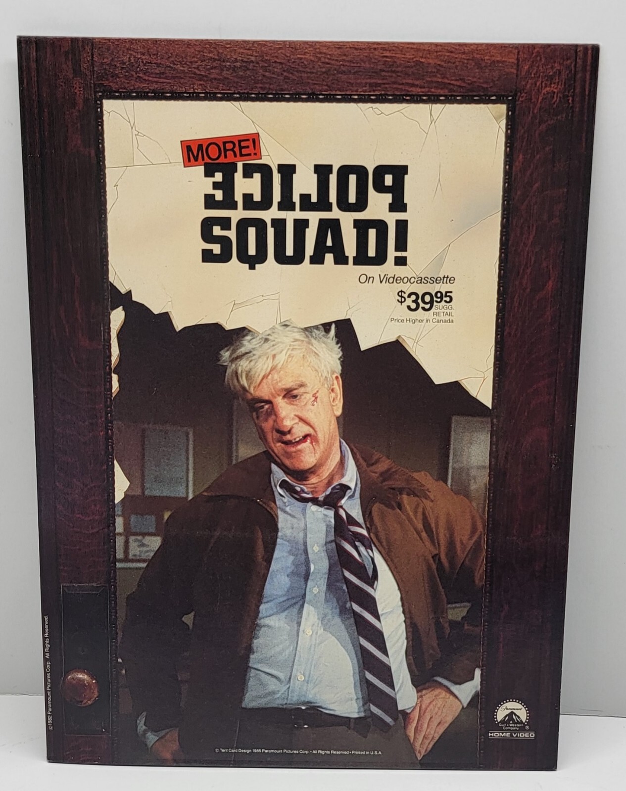 1985 POLICE SQUAD 🚔 VIDEO STORE DISPLAY DOUBLE SIDED W/ WORKING STIFF VOLUME 1