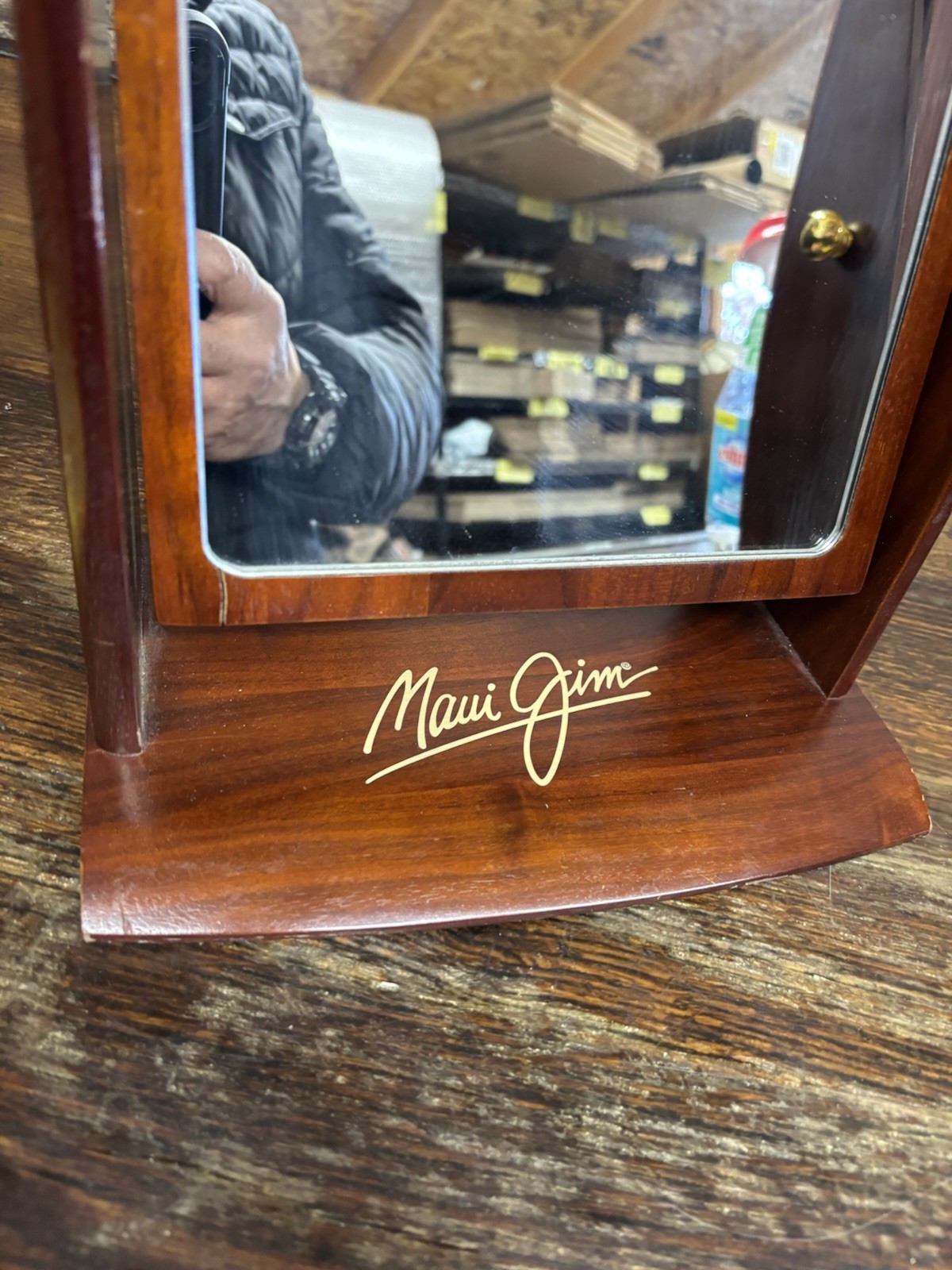Maui Jim Countertop Wood Mirror Rare Store Marketing 14″ tall