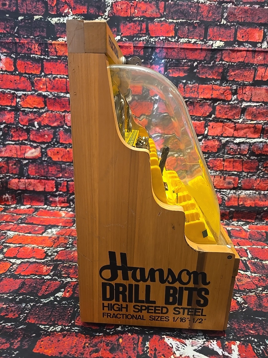 VINTAGE Hanson Drill Bit Advertising Counter Display Cabinet – w/ 54 DRILL BITS