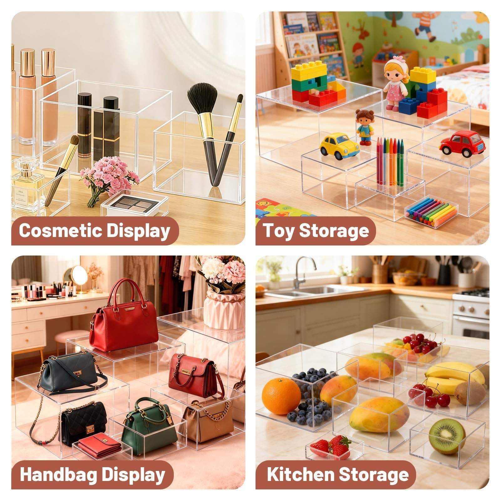 6Pcs Clear Acrylic Buffet Risers with Mini Signs for Party Catering Displays, 8″