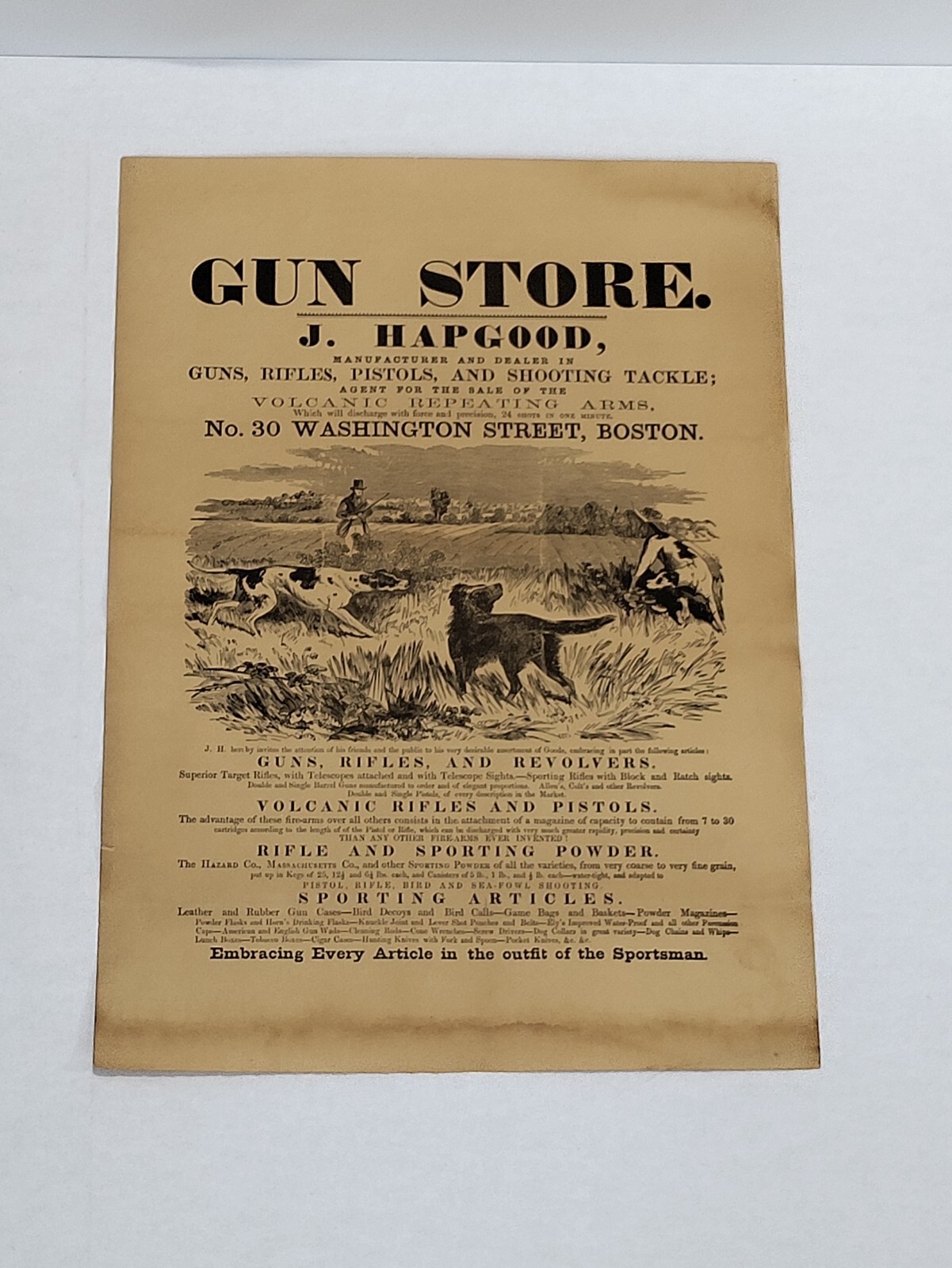 VERY RARE LATE 1800 GUN STORE J.HAPGOOD POSTER 11×15