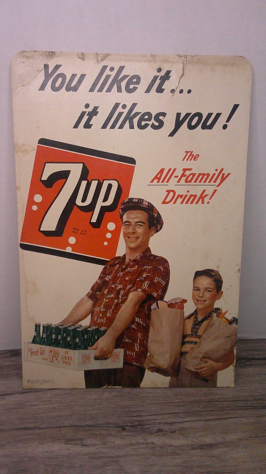 1951 7 Up advertising easel stand up grocery store display dad carrying case 10D