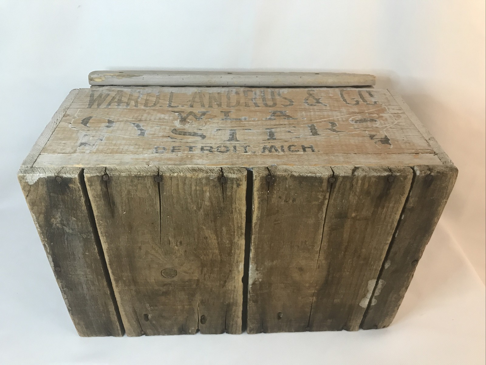 Antique Ward L Andrus Co Oysters Shipping Crate Wood Box Advertising Detroit Can