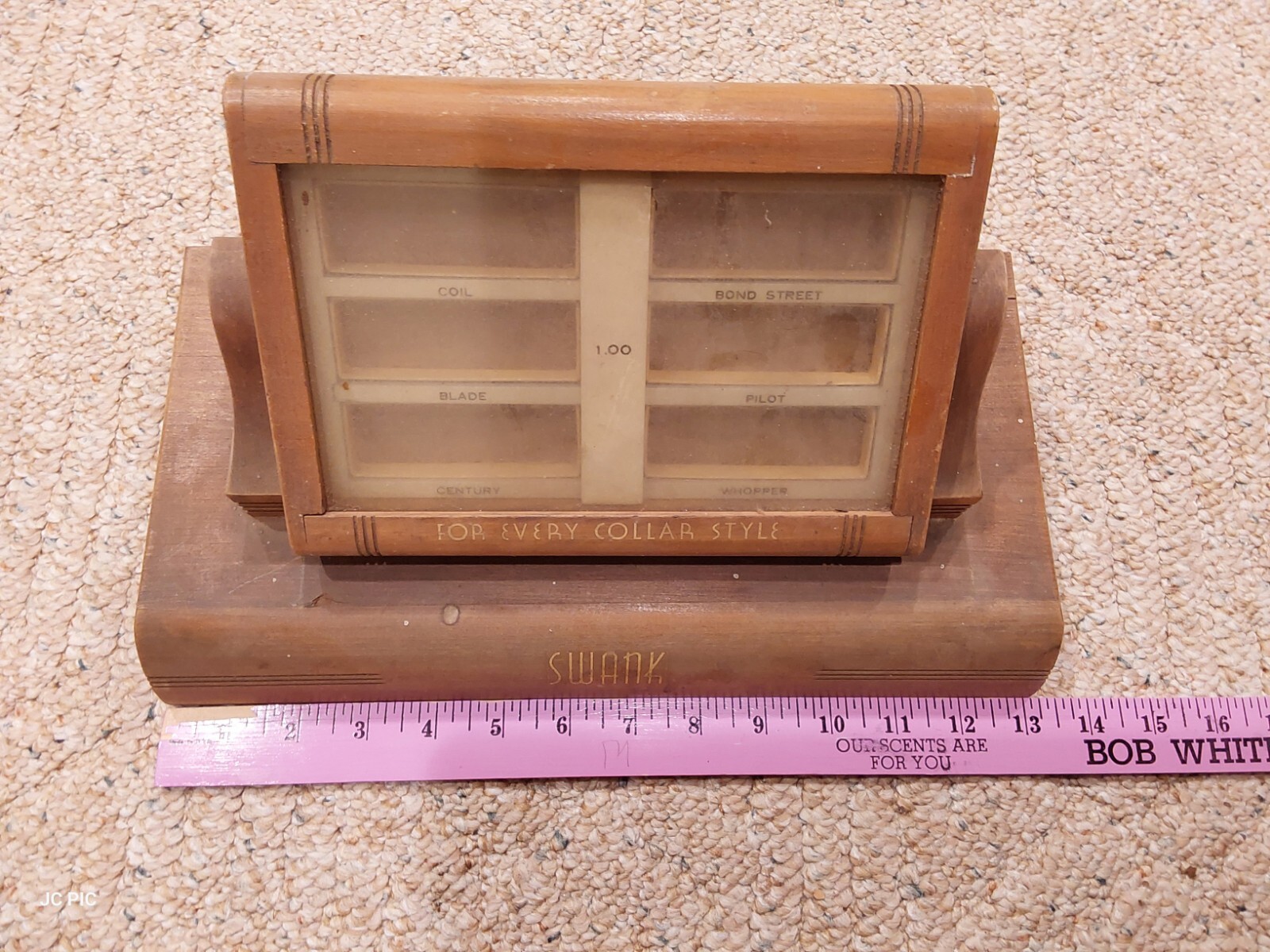 Vintage SWANK Store Dealer Display Case Wood Glass Cufflink Collar