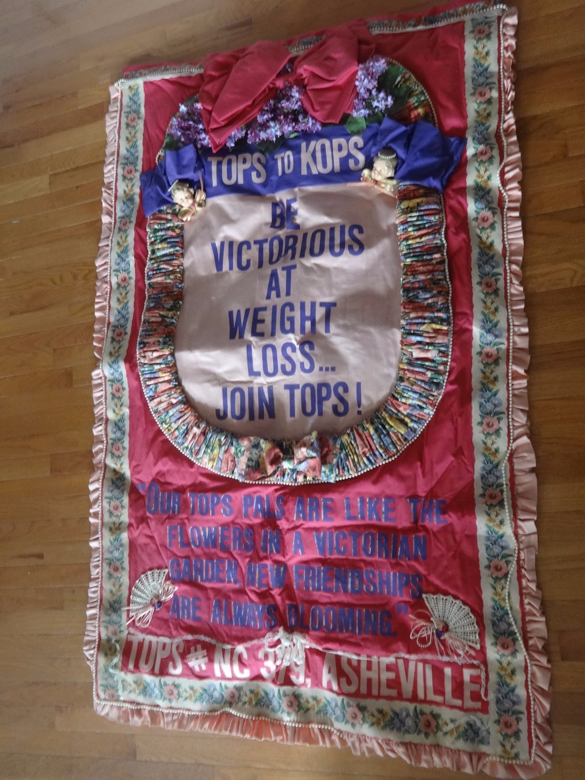VTG 70’s TOPS KOPS Diet Club Weight Loss Cloth Banner Asheville NC Club 42X64 #1