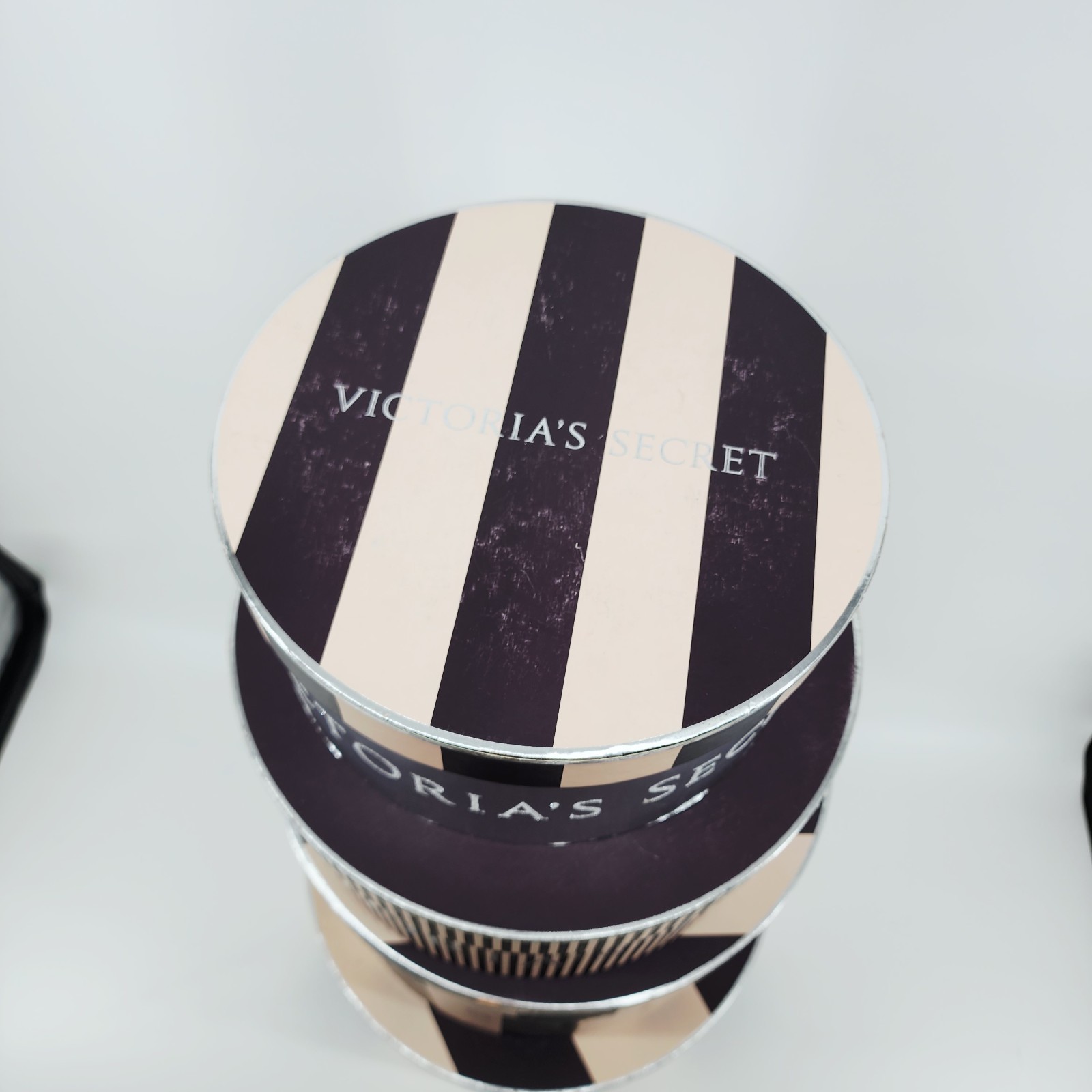 Y2K Victoria’s Secret Hat Box Set of 4 Pink Black Stripe Nesting Round Storage