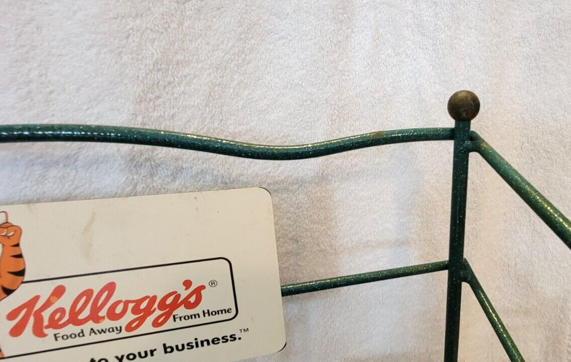 VTG ORG Kellogg’s Cereal Store Display Rack Green Metal Countertop Stand Retro