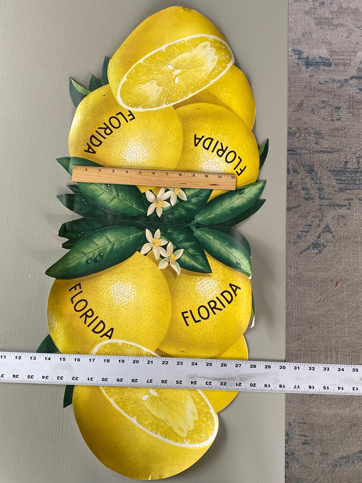 Vintage Florida Lemons Store Display Poster Yellow Fruit Die Cut Double Sided