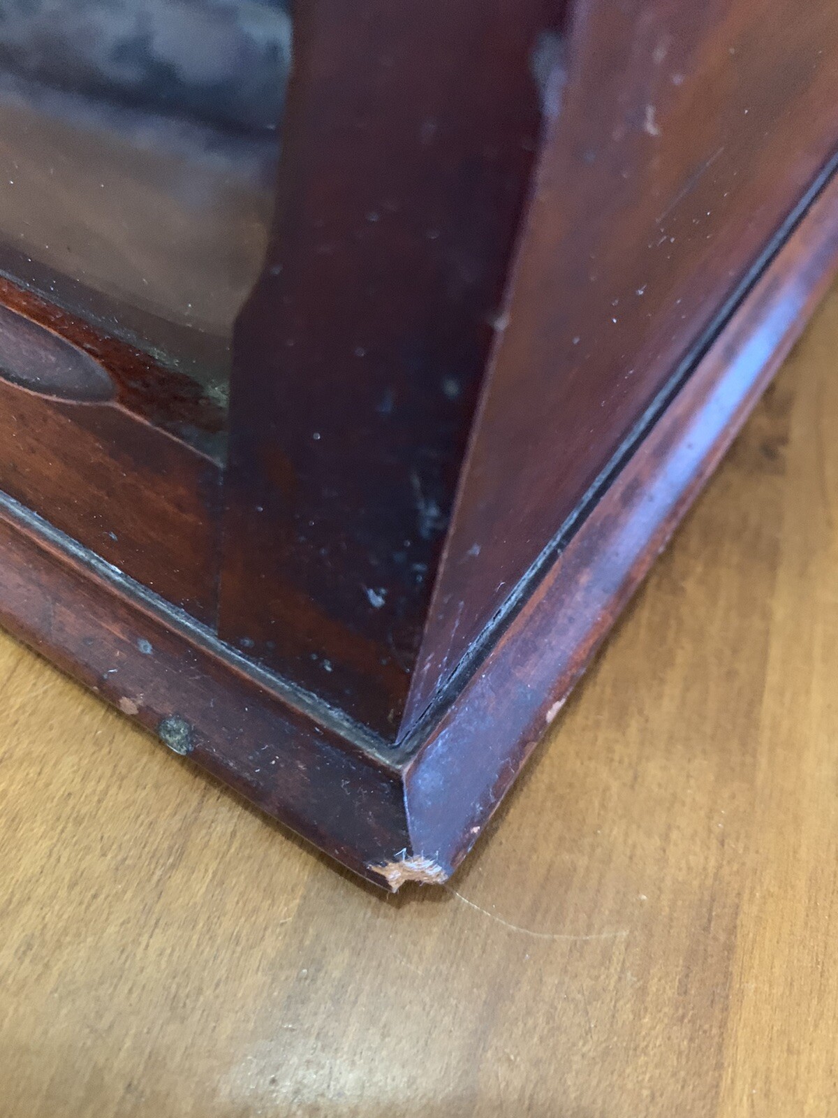 Antique Boston Garter Store Display Cabinet Advertising Case Mahogany 14x11x8”