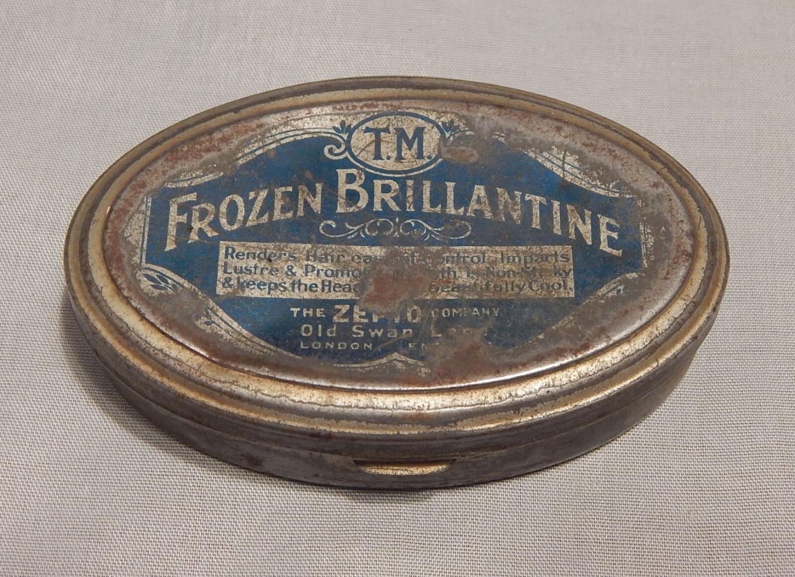 Antique Tin Frozen Brillantine Hair Product Made in England