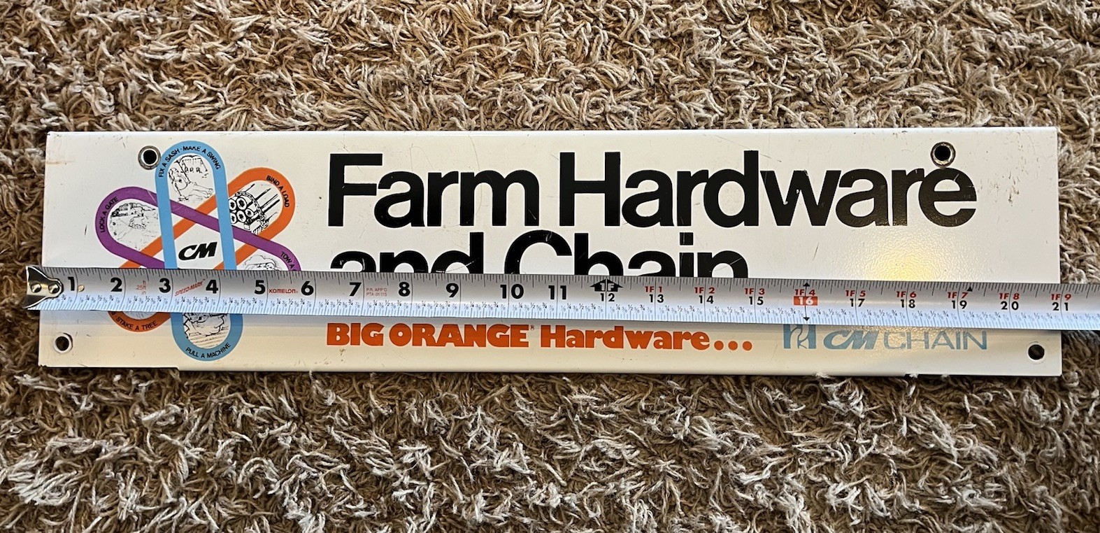 Vintage Sign Store Display Farm Hardware And Chain Big Orange CM Chain Metal