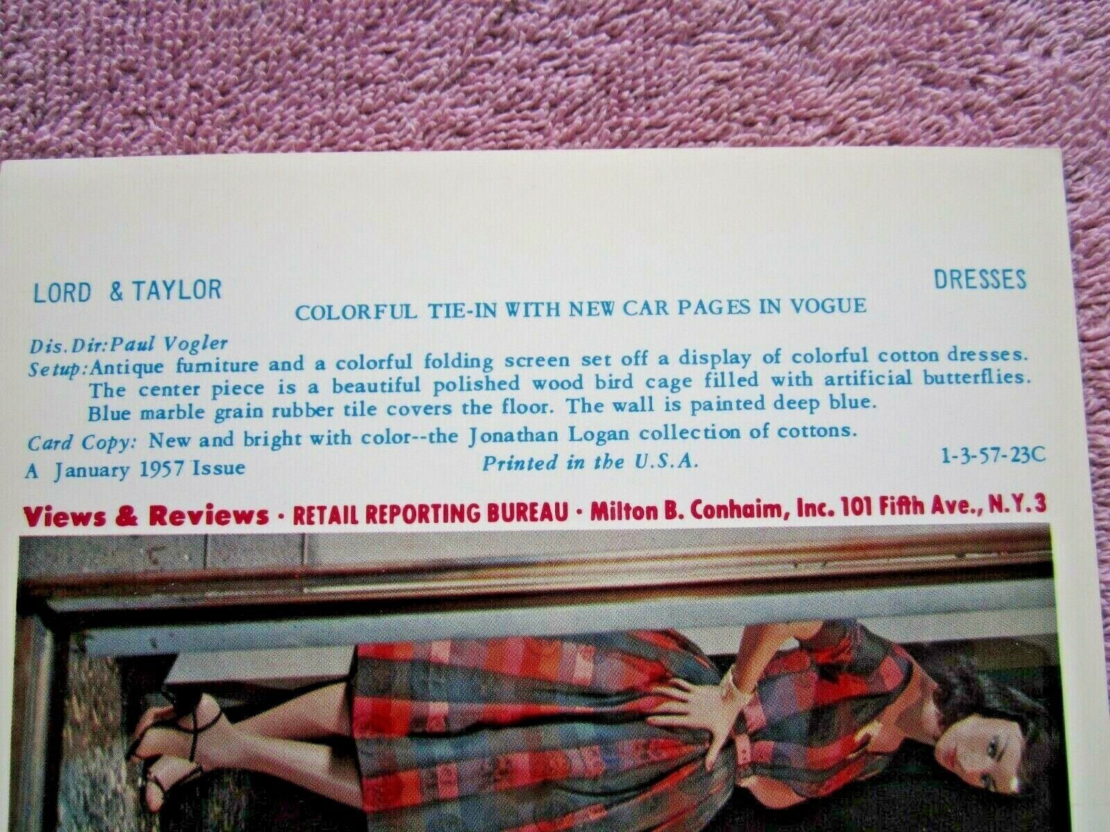 1957 LORD & TAYLOR STORE WINDOW DISPLAY JONATHAN LOGAN PHOTOGRAPH PRINT #270