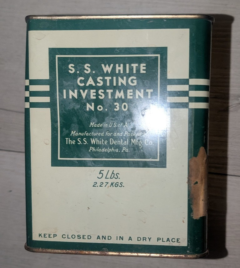 Vintage S.S. White Casting Ivestment No 30 Dental Mfg 3lb in Tin – Advertising