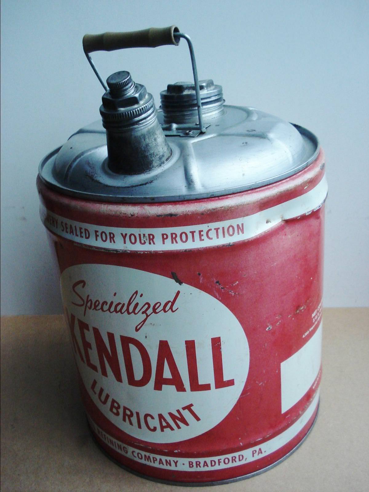 SPECIALIZED KENDALL LUBRICANT 5 U.S.GALLONS RARE LARGE TIN CAR OIL TIN METAL