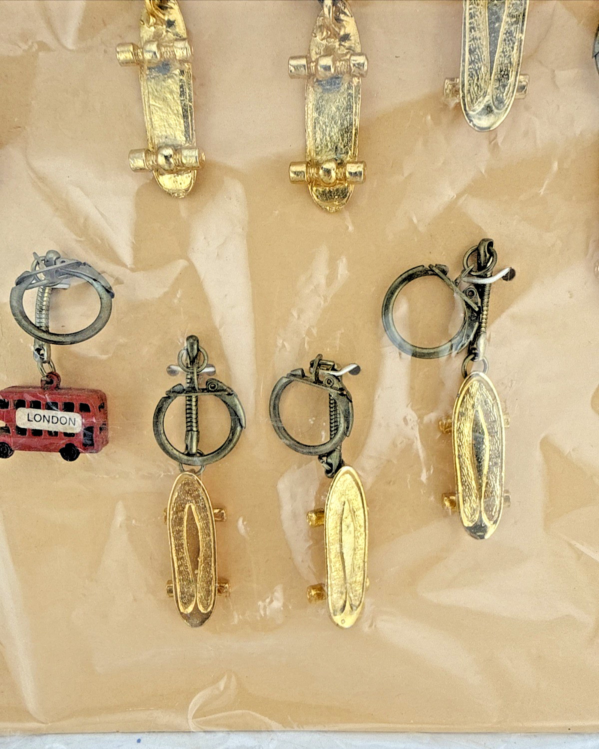 Souvenir Key Rings Red London Bus Gold Skateboard Original Store Display 9 Items