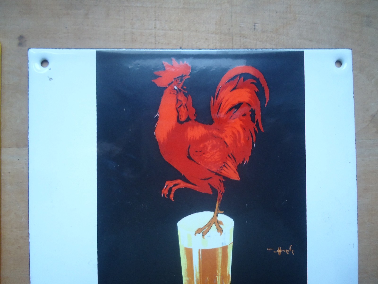 ENAMELED PLAQUE 15 cm * 15 cm BERE ST NICOLAS DE PORT ROOSTER BREWER b