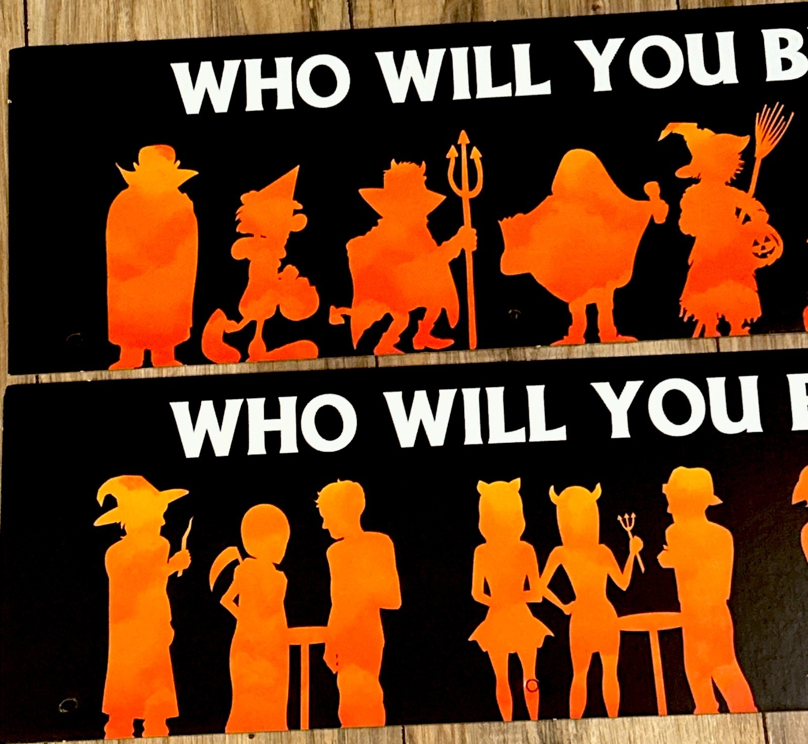 Spirit Halloween Who Will You Be Store Display Signs Lot of 2 Silhouette 24×8